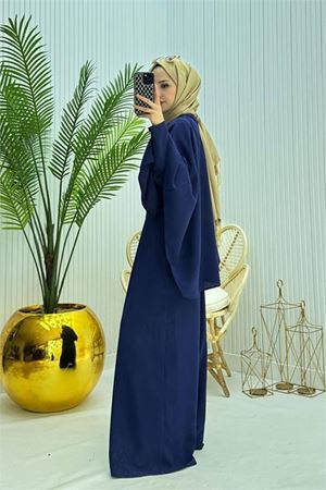 Neşeli butik kadın pelerinli kemer detaylı tesettür tulum NMS061