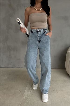 Neşeli butik kadın likralı yüksek bel baggy jean NBR001