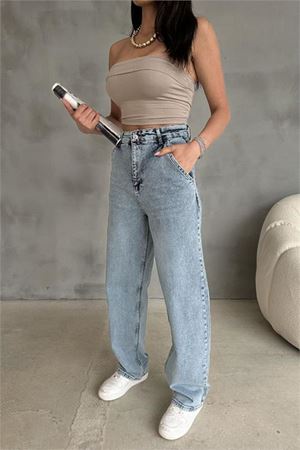 Neşeli butik kadın likralı yüksek bel baggy jean NBR001