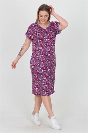 Neşeli butik kadın bisiklet yaka çiçekli büyük beden elbise AYSL33