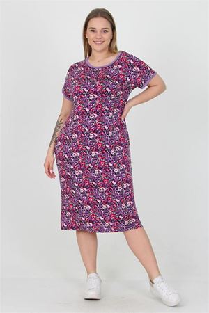Neşeli butik kadın bisiklet yaka çiçekli büyük beden elbise AYSL33