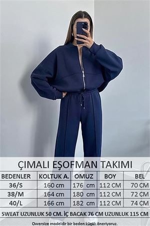 Neşeli butik kadın 3 iplik içi pamuklu kışlık eşofman takımı GTS018 - Lacivert