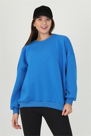 Neşeli butik kadın mavi oversize bisiklet yaka şardonlu sweatshirt FVR001