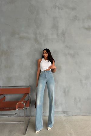 Neşeli butik kadın likralı palazzo kot pantolon NBR002