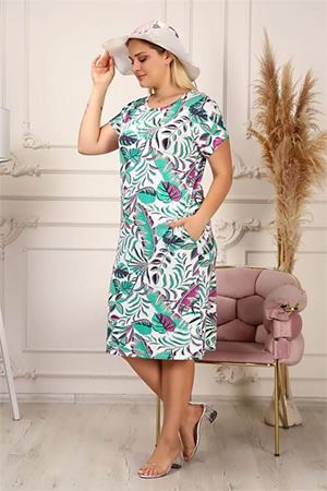 Neşeli butik kadın bisiklet yaka büyük beden elbise AYSL43 - Mavi