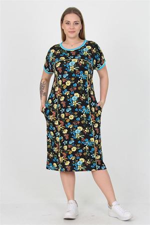 Neşeli butik kadın viskon çiçek desenli büyük beden yazlık elbise AYSL31