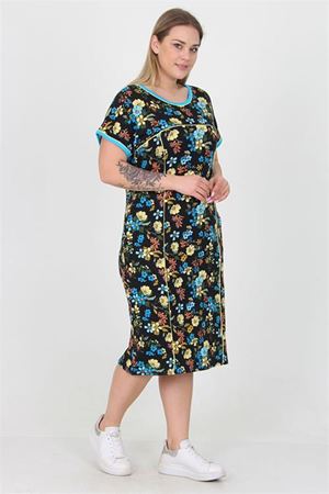 Neşeli butik kadın viskon çiçek desenli büyük beden yazlık elbise AYSL31