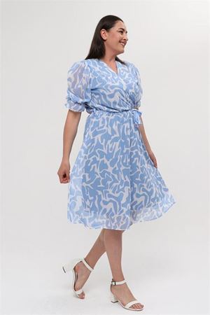 Neşeli butik kadın büyük beden kruvaze şifon elbise NM8063