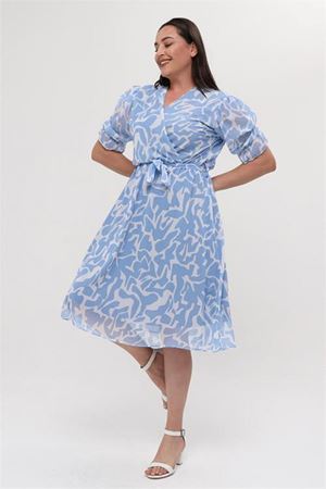 Neşeli butik kadın büyük beden kruvaze şifon elbise NM8063
