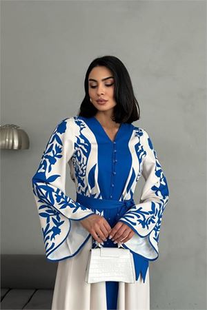 Neşeli butik kadın atlas kumaş düğme detaylı elbise NBMS2507