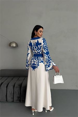 Neşeli butik kadın atlas kumaş düğme detaylı elbise NBMS2507