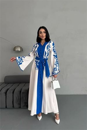 Neşeli butik kadın atlas kumaş düğme detaylı elbise NBMS2507