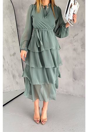 Neşeli butik kadın astarlı eteği kat kat şifon elbise NBKKLF2041