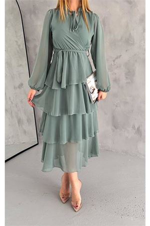 Neşeli butik kadın astarlı eteği kat kat şifon elbise NBKKLF2041