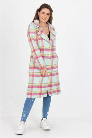 Neşeli Butik Kadın Düğme Detaylı Cepli Ekose Kaşe Kaban NB9018