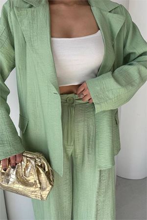 Neşeli butik kadın mint yeşili oversize tek düğmeli blazer ceket pantolon takım NBSTR4085