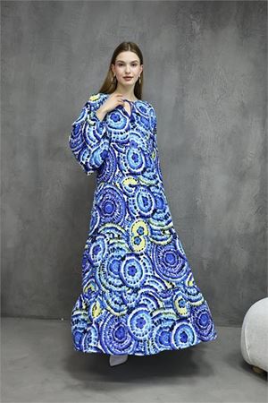 Neşeli butik kadın desenli yeni sezon salaş viskon elbise NBRS04