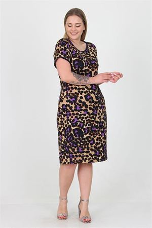 Neşeli butik kadın viskon leopar desenli büyük beden günlük elbise AYSL21