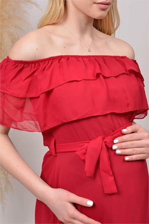 Neşeli butik kadın mürdüm madonna yaka şifon hamile elbisesi HML8060