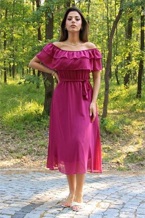 Neşeli Butik Kadın bağlama detaylı madonna yaka yeni sezon şifon elbise NB8060