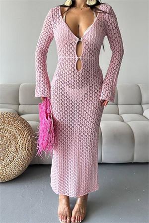 Neşeli butik kadın pembe maxi boy triko pareo NBMYLK28