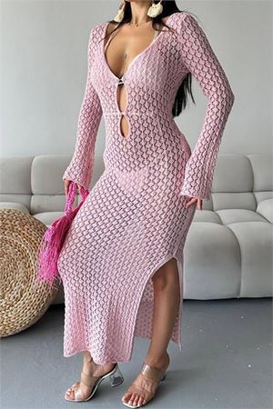 Neşeli butik kadın pembe maxi boy triko pareo NBMYLK28