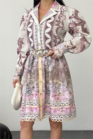 Neşeli butik kadın pembe kemer detaylı mini boy tasarım elbise NBMS25111