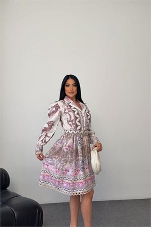 Neşeli butik kadın pembe kemer detaylı mini boy tasarım elbise NBMS25111