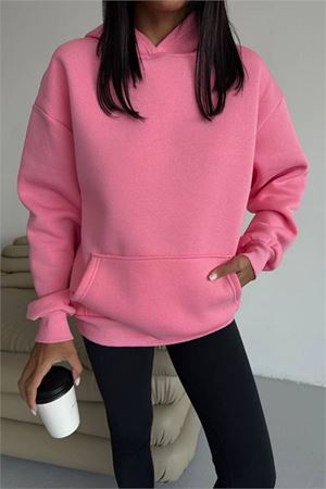 Neşeli butik kadın kapüşonlu kanguru cepli oversize sweat NBG109