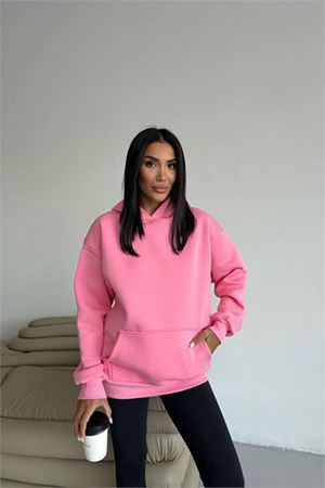 Neşeli butik kadın kapüşonlu kanguru cepli oversize sweat NBG109