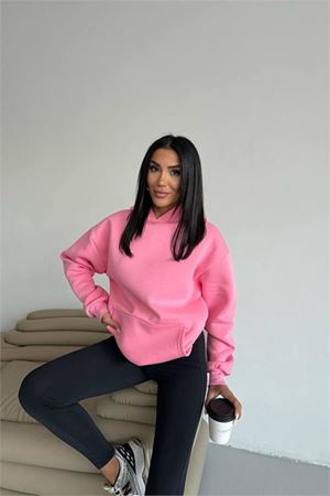 Neşeli butik kadın kapüşonlu kanguru cepli oversize sweat NBG109