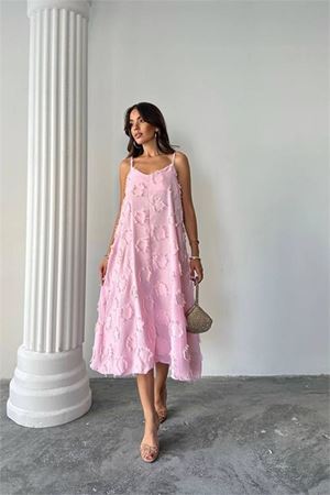 Neşeli butik kadın fisto dokulu salaş kesim yazlık elbise NBG098