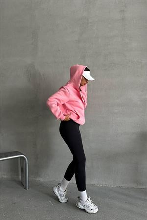 Neşeli butik kadın pembe kapuşonlu içi pamuklu sweat NBG030