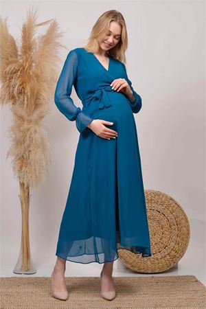 Neşeli butik kadın yeni sezon kruvaze yaka şifon hamile elbise HML003