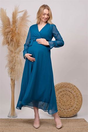 Neşeli butik kadın yeni sezon kruvaze yaka şifon hamile elbise HML003