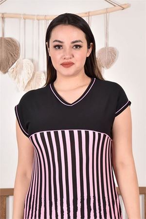 Neşeli butik kadın V-yaka likralı büyük beden elbise AYSL86
