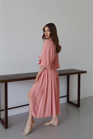 Neşeli butik kadın püskül detaylı yırtmaçlı bohem takım NBNP015