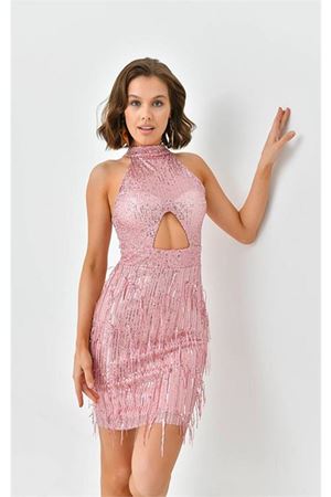 Neşeli butik kadın mini pul payet saçaklı abiye elbise NBSWLL05