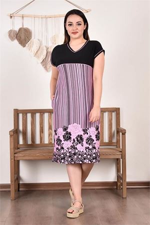 Neşeli butik kadın büyük beden nakışlı viskon elbise AYSL92