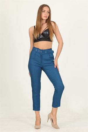 Neşeli butik kadın petrol cepli kemer detaylı kumaş pantolon QNS026