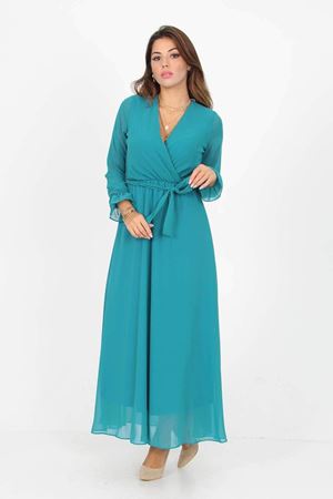 Neşeli Butik Kadın Kruvaze Yaka Bağlama Detaylı Yeni Sezon Uzun Şifon Elbise KTS003