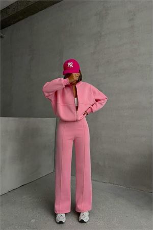 Neşeli butik kadın şardonlu üç iplik eşofman takımı GTS018 - Pembe