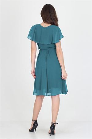 Neşeli butik kadın petrol astarlı kol dekolteli şifon elbise NB8081