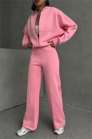 Neşeli butik kadın şardonlu üç iplik eşofman takımı GTS018 - Pembe