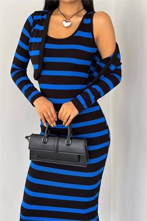 Neşeli butik kadın çıkarılabilir bolerolu kaşkorse elbise KKLF35