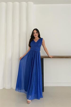 Neşeli butik kadın saks simli büyük beden abiye elbise RYS9223
