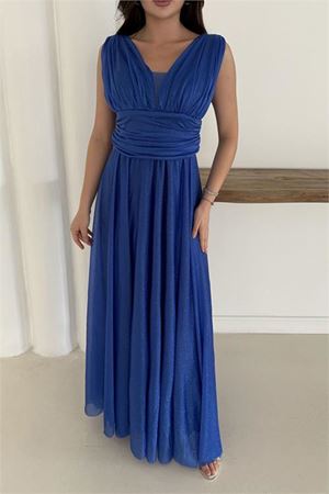 Neşeli butik kadın saks simli büyük beden abiye elbise RYS9223
