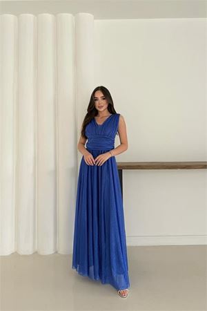 Neşeli butik kadın saks simli büyük beden abiye elbise RYS9223