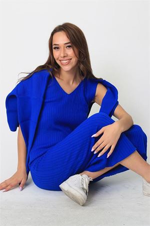 Neşeli butik kadın V yaka triko elbise takımı LPTR20