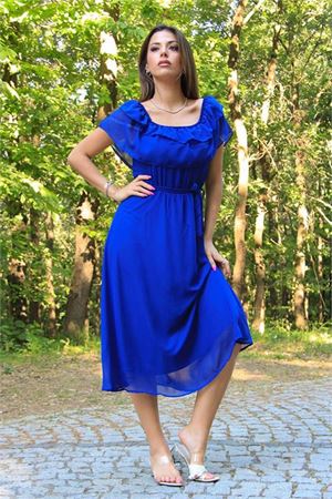 Neşeli Butik Kadın bağlama detaylı madonna yaka yeni sezon şifon elbise NB8060
